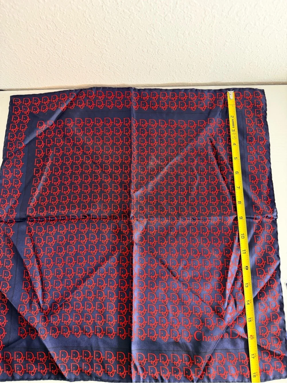 Christian Dior Silk Scarf 18in Trotter Monogram Logo Navy Red.